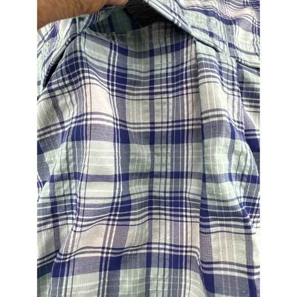 REI Co-Op Shirt Mens Medium Blue Plaid Vented Button Up Roll Tab Sleeve Hiking - Picture 10 of 11